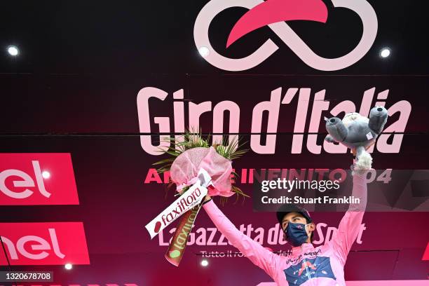 Egan Arley Bernal Gomez of Colombia and Team INEOS Grenadiers Pink Leader Jersey celebrates at podium during the 104th Giro d'Italia 2021, Stage 20 a...