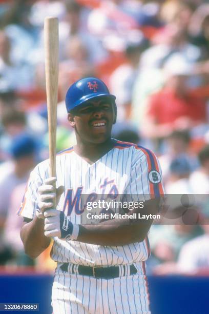 Bobby Bonilla of the New York Mets looks on during a baseball game against the Atlanta Braves on May 3, 1992 at Shea Stadium in New York City.