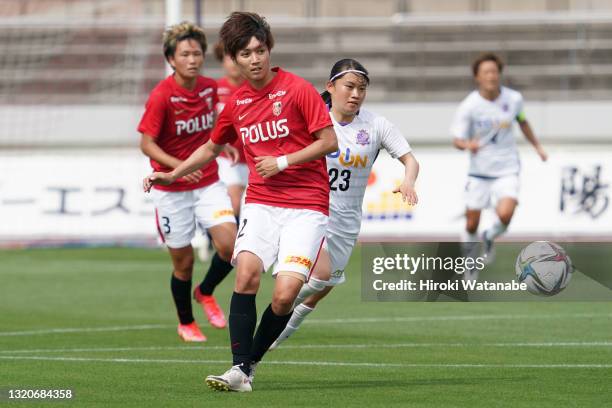 Kana Osafune of MHI Urawa Reds Ladies in action during the WE League preseason match between MHI Urawa Reds Ladies and Sanfrecce Hiroshima Regina at...