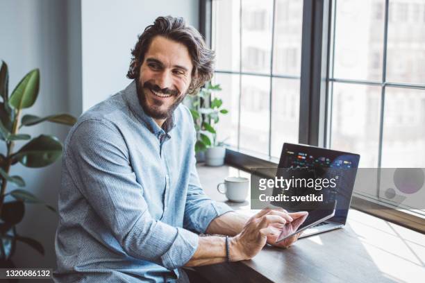 businessman working from home office - blockchain crypto stock pictures, royalty-free photos & images