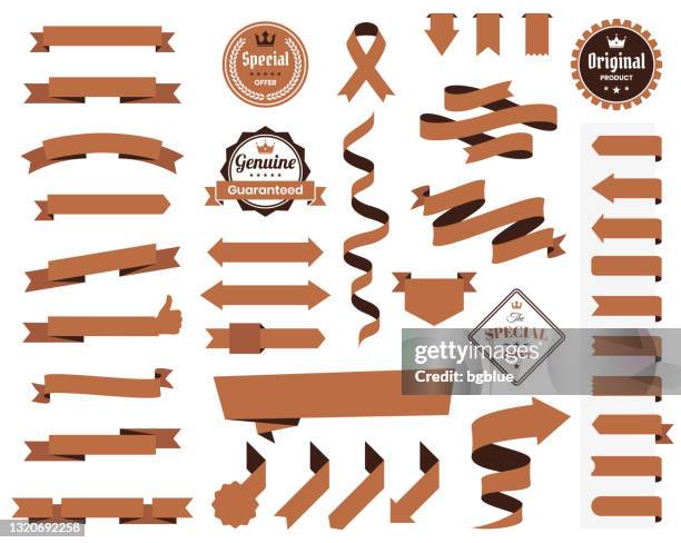 Brown Local Ribbons Set Of Brown Ribbons Banners Badges Labels Design Elements On White ...