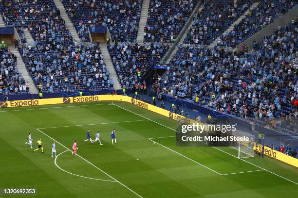 General view inside the stadium as Kai Havertz of Chelsea scores their side's first goal during the UEFA Champions League Final between Manchester...