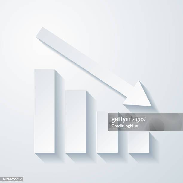 decreasing graph. icon with paper cut effect on blank background - down 3d graph stock illustrations