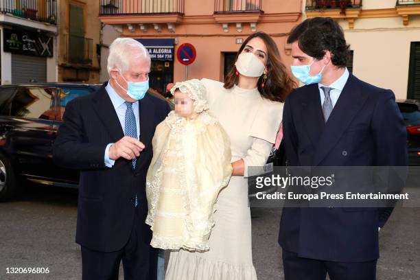 The Duke of Alba Carlos Fitz-James Stuart, Sofia Palazuelo with Rosario Fitz-James Stuart Palazuelo and Fernando Fitz-James Stuart pose upon their...