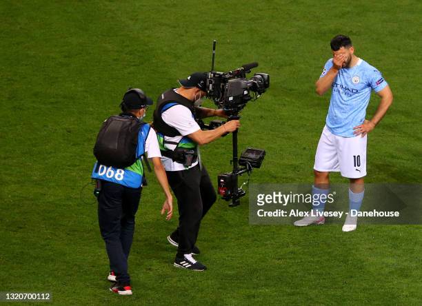 Sergio Aguero of Manchester City reacts at full time during the UEFA Champions League Final between Manchester City and Chelsea FC at Estadio do...