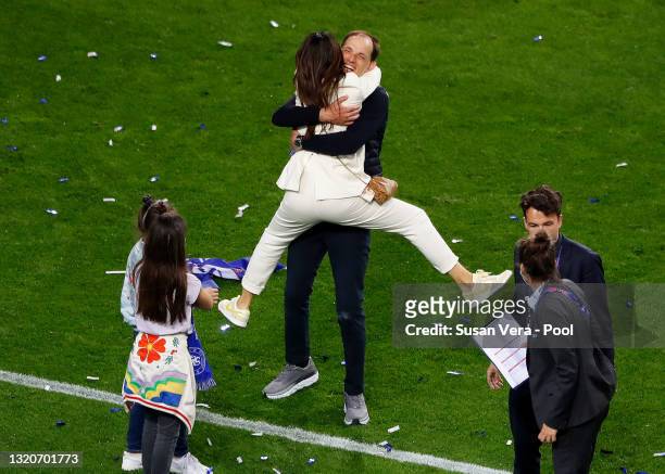 Thomas Tuchel, Manager of Chelsea celebrates with his wife Sissi Tuchel and family following victory during the UEFA Champions League Final between...