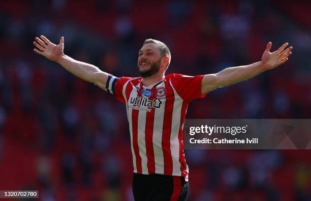 Henrik Dalsgaard of Brentford celebrates after the Sky Bet Championship Play-off Final between Brentford FC and Swansea City at Wembley Stadium on...
