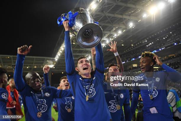 Andreas Christensen of Chelsea celebrates with the Champions League Trophy following their team's victory during the UEFA Champions League Final...