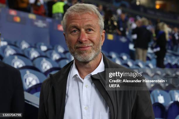 Roman Abramovich, owner of Chelsea smiles following his team's victory during the UEFA Champions League Final between Manchester City and Chelsea FC...