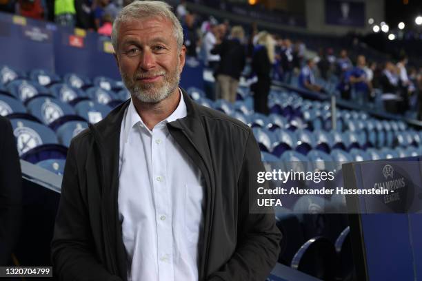 Roman Abramovich, owner of Chelsea smiles following his team's victory during the UEFA Champions League Final between Manchester City and Chelsea FC...