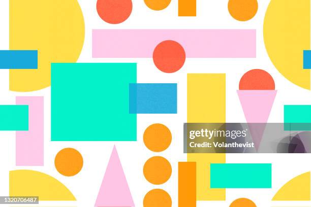 geometric shapes in bright colors, abstract summer background - fun patterns stock pictures, royalty-free photos & images