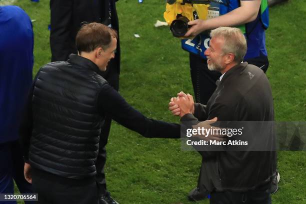 Thomas Tuchel, Manager of Chelsea and Roman Abramovich, Owner of Chelsea celebrate following their team's victory in the UEFA Champions League Final...