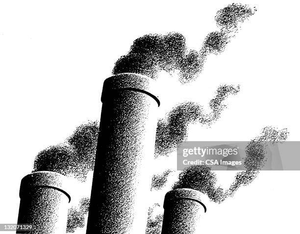three smoke stacks - air pollution stock illustrations