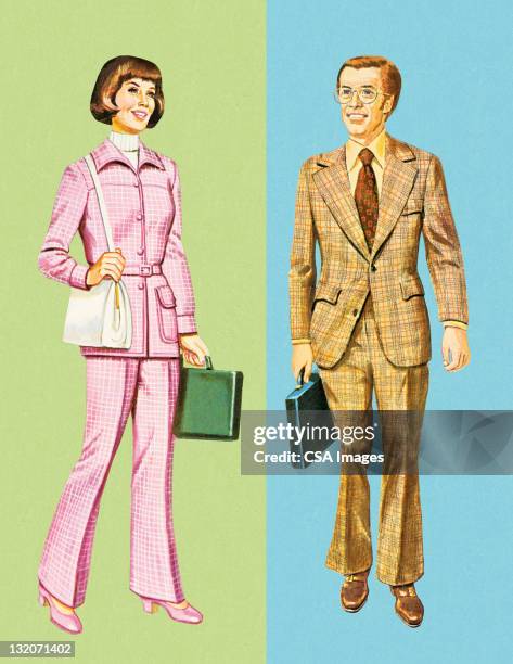 business woman and business man - old briefcase stock illustrations