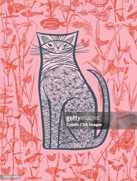 pink cat; fish; birds - cat food 幅插畫檔、美工圖案、卡通及圖標