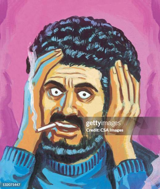 incredulous smoking man - man smoking cigarette stock illustrations