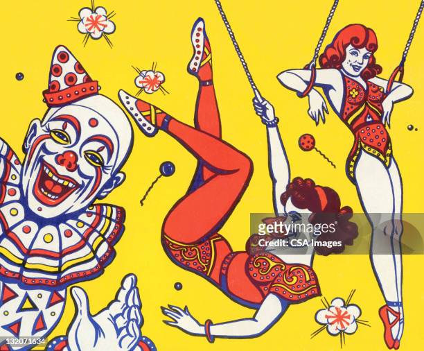 clown and trapeze artists - wild card stock illustrations