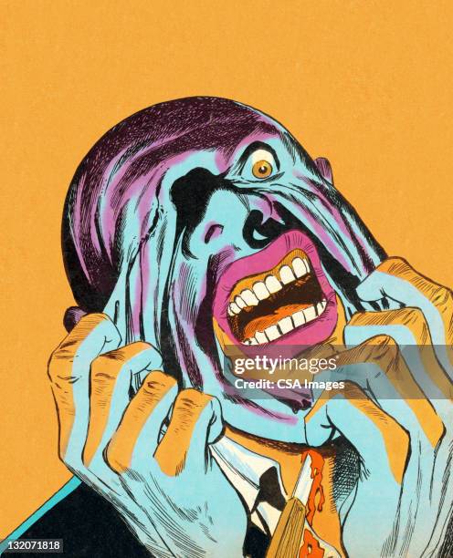 man pulling his face off - horror stock illustrations