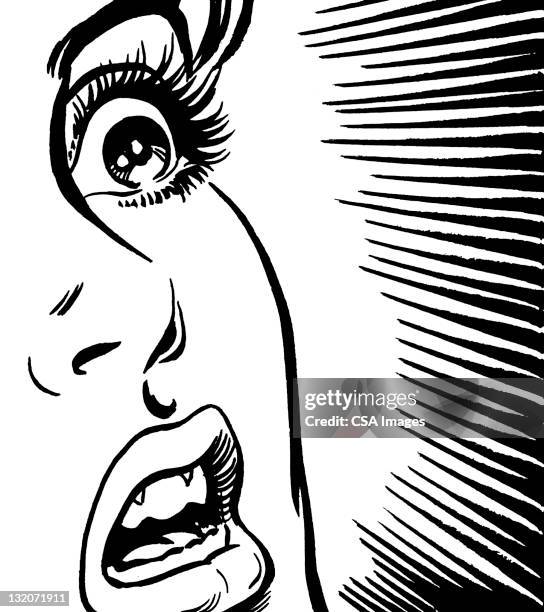 ilustraciones, imágenes clip art, dibujos animados e iconos de stock de shocked mujer primer plano - cara de sorpresa