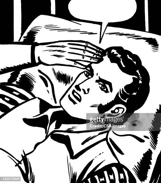 man in bed talking - insomnio stock illustrations
