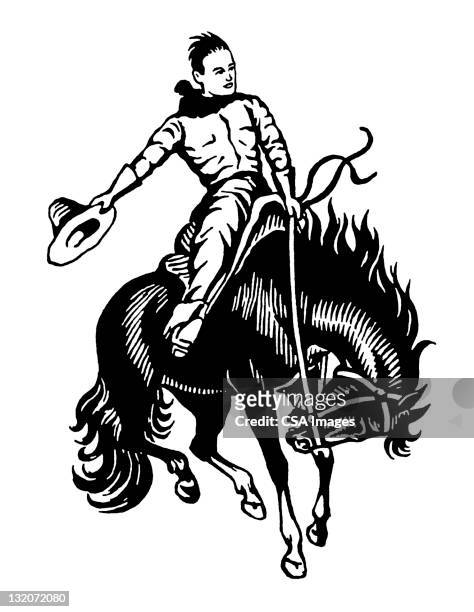 cowboy auf pferd - bucking horse stock-grafiken, -clipart, -cartoons und -symbole