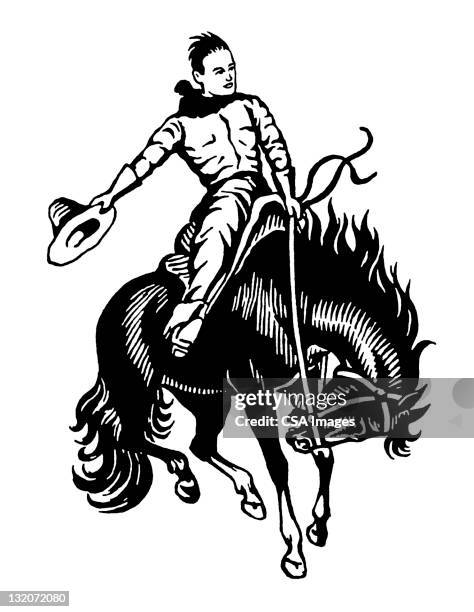 ilustrações de stock, clip art, desenhos animados e ícones de cowboy no cavalo - cavalo selvagem arqueado