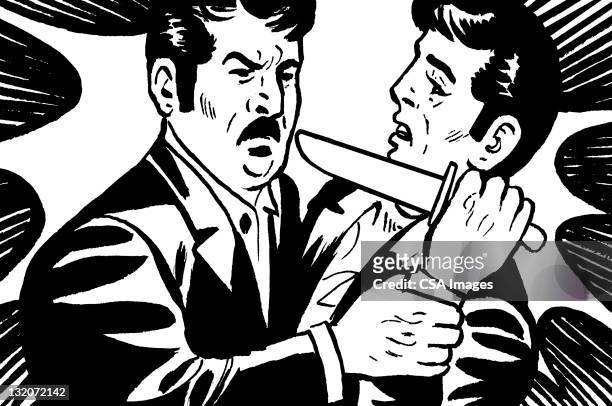 two men fighting over knife - stab stock illustrations