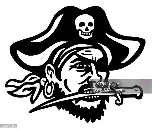 pirate with knife in his mouth - man looking inside mouth illustrated stock illustrations