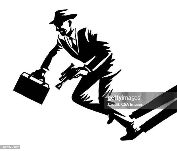man with briefcase running - murder case stock illustrations