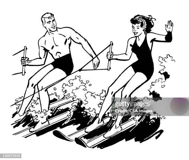 couple waterskiing - water skiing stock illustrations