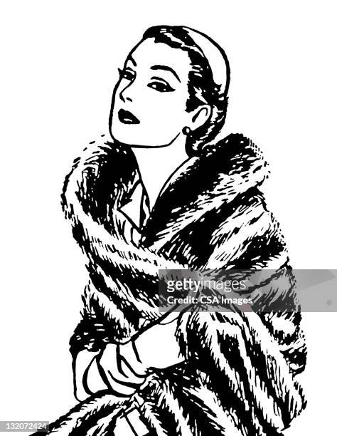 woman wearing fur wrap - mink fur stock illustrations