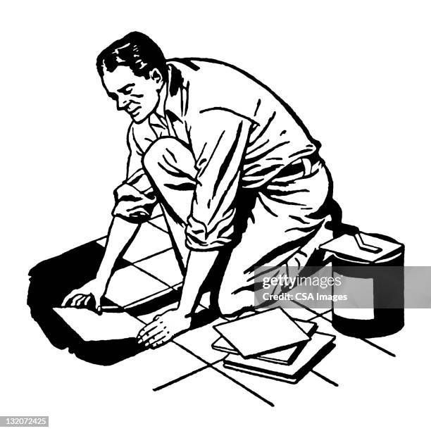 man gräbt kachel - kneeling stock-grafiken, -clipart, -cartoons und -symbole