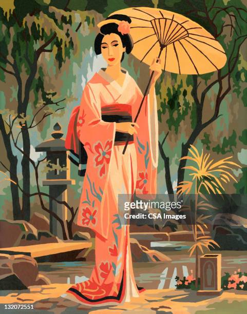 farbe der nummer asiatische frau - geisha japan stock-grafiken, -clipart, -cartoons und -symbole