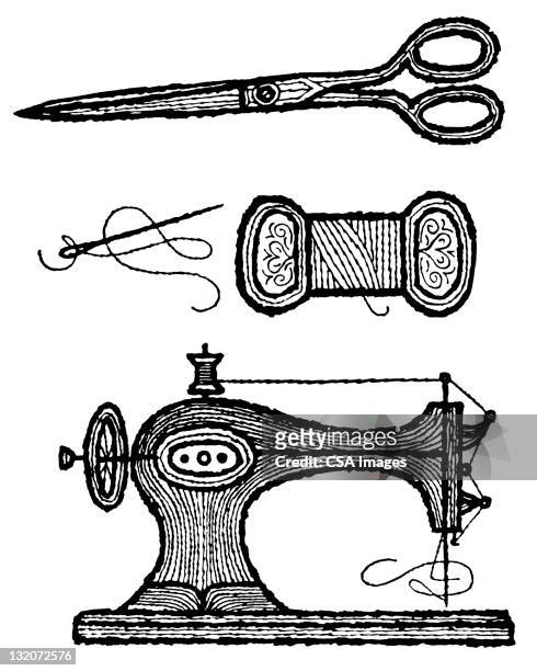 sewing machine and accessories - spool stock illustrations