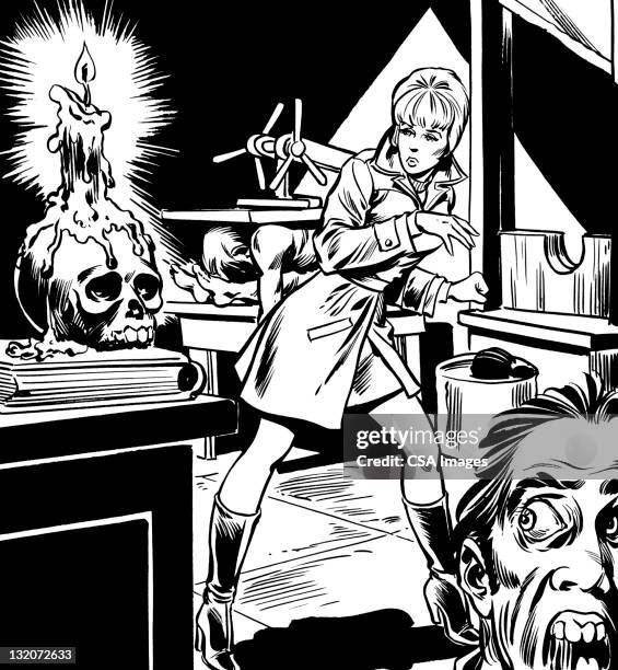 frau in folterkammer - guillotine stock-grafiken, -clipart, -cartoons und -symbole