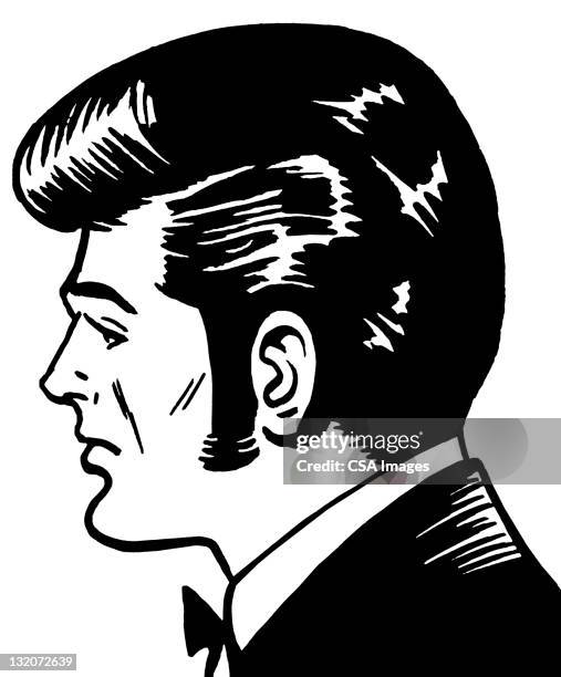 profile of dark haired man with pompadour and sideburns - pompadour stock illustrations