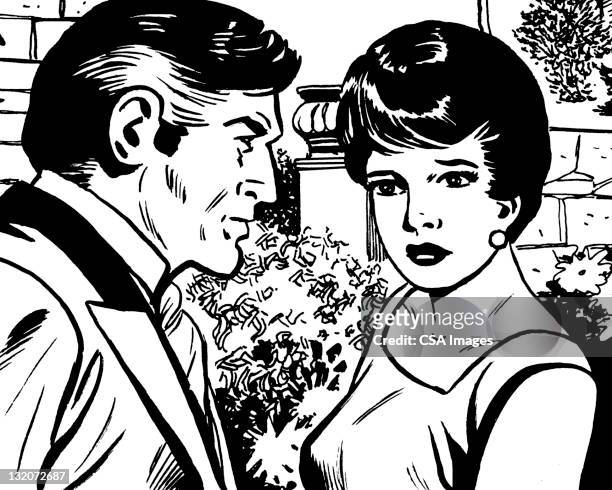 older man and young woman - sideburn stock illustrations