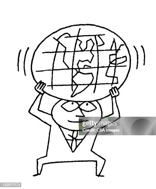 stockillustraties, clipart, cartoons en iconen met man holding up the world - carrying on head