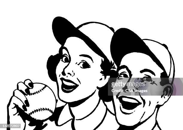 bildbanksillustrationer, clip art samt tecknat material och ikoner med couple wearing baseball hats - flirting