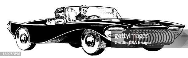 couple in convertible - couple with car stock illustrations