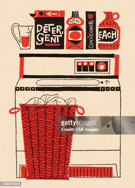 washing machine, laundry and soap - cleaning products stock illustrations