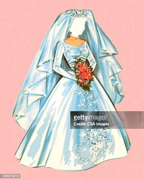 paper doll bride with no face - vintage wedding stock illustrations