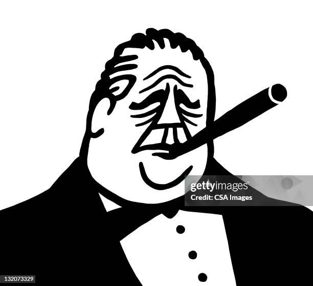 illustrations, cliparts, dessins animés et icônes de homme en smoking fumeurs de cigare - carrying in mouth