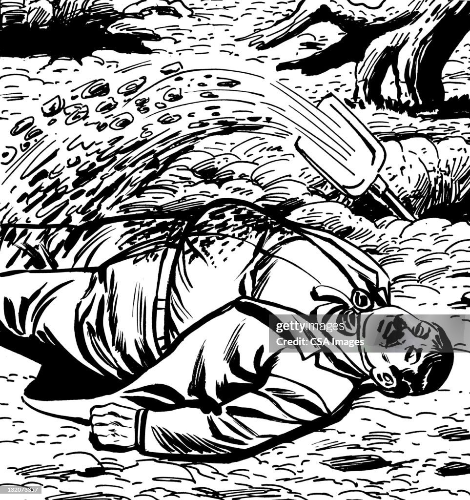 Homem Morto Deitada no chão ao lado de acento Grave