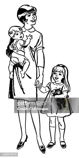 woman with daughter and baby - nanny stock illustrations