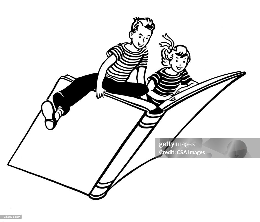 Girl and Boy Riding on Book
