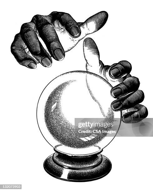 hands over crystal ball - paranormal activity stock illustrations