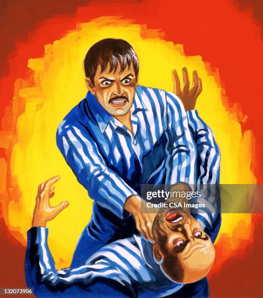 man strangling other man - strangling stock illustrations