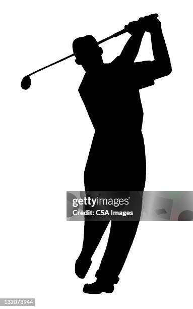 stockillustraties, clipart, cartoons en iconen met man golfing silhouette - golf sport