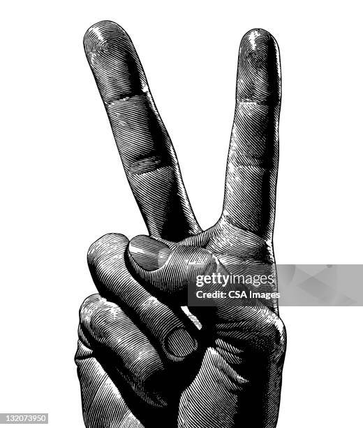 stockillustraties, clipart, cartoons en iconen met hand with two fingers raised - peace symbol